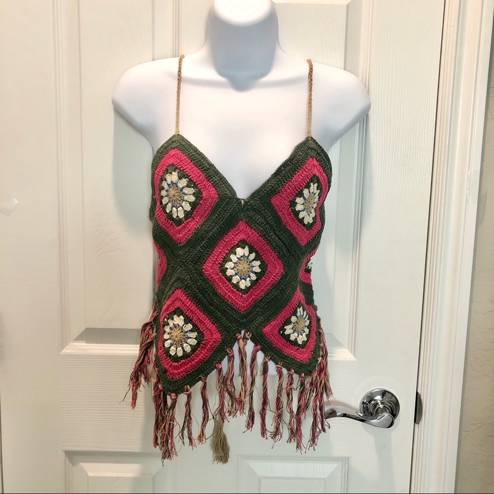 NWT crochet halter with fringe